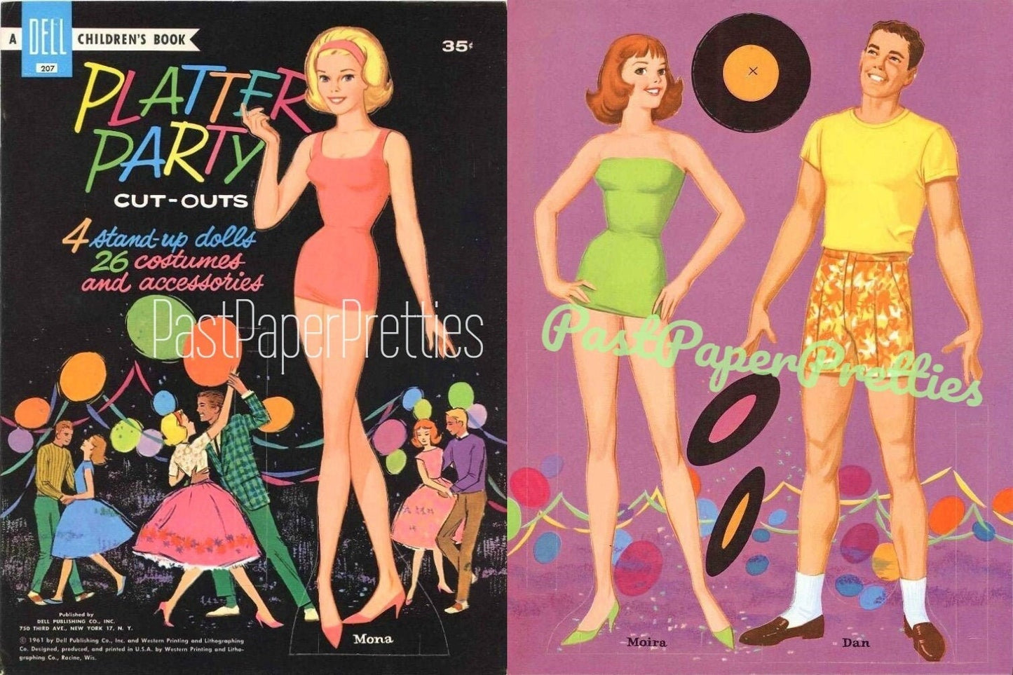 Vintage Paper Dolls Platter Party High School Senior Dance c. 1961 Printable PDF Instant Digital Download 4 Teen Teenage Dolls & Clothes