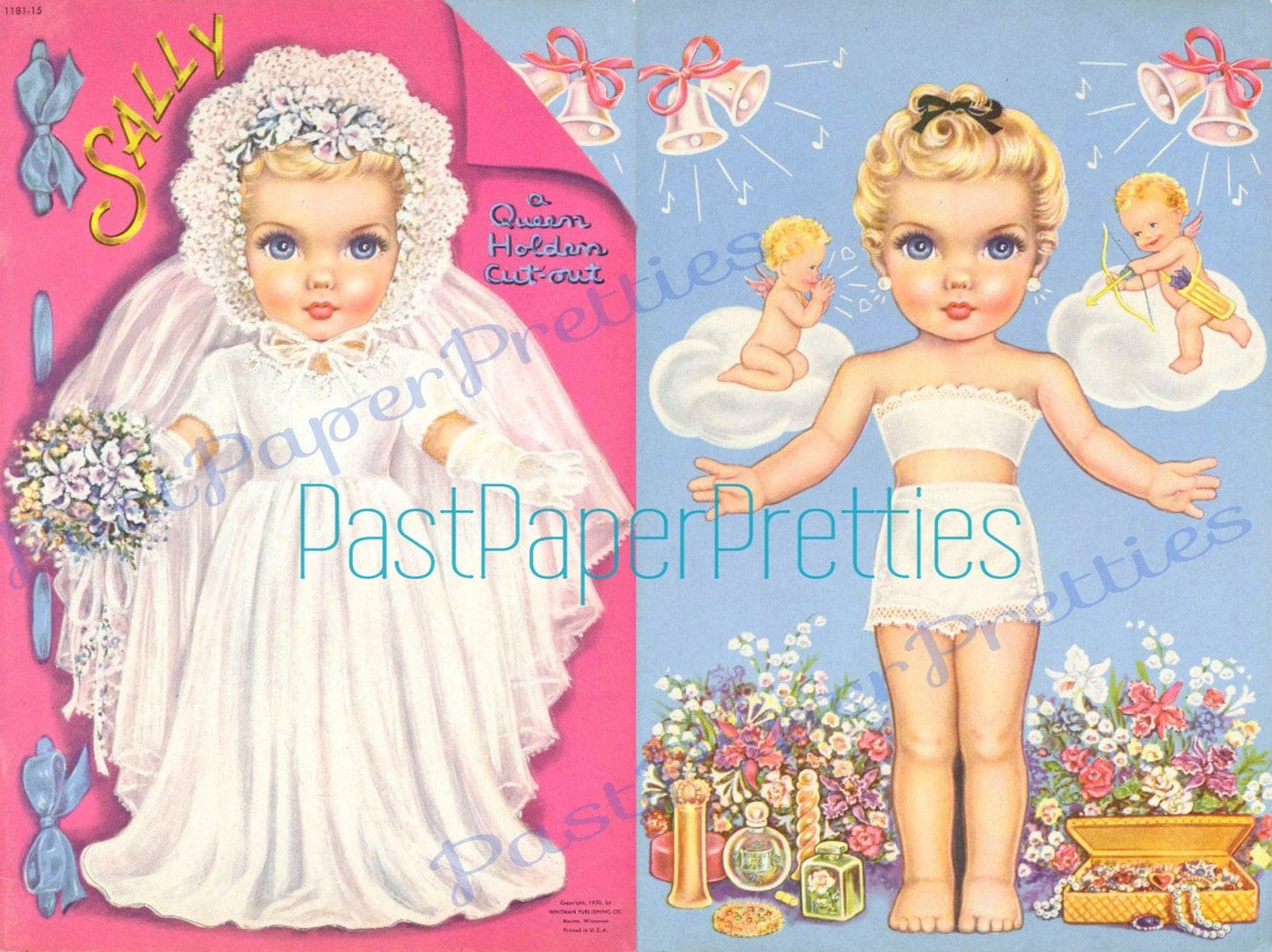 Vintage Paper Dolls Cute Big Eyed Girl Sally Bride Retro 1950 Printables PDF Instant Digital Download Kitsch Ephemera Wedding Clip Art JPEG