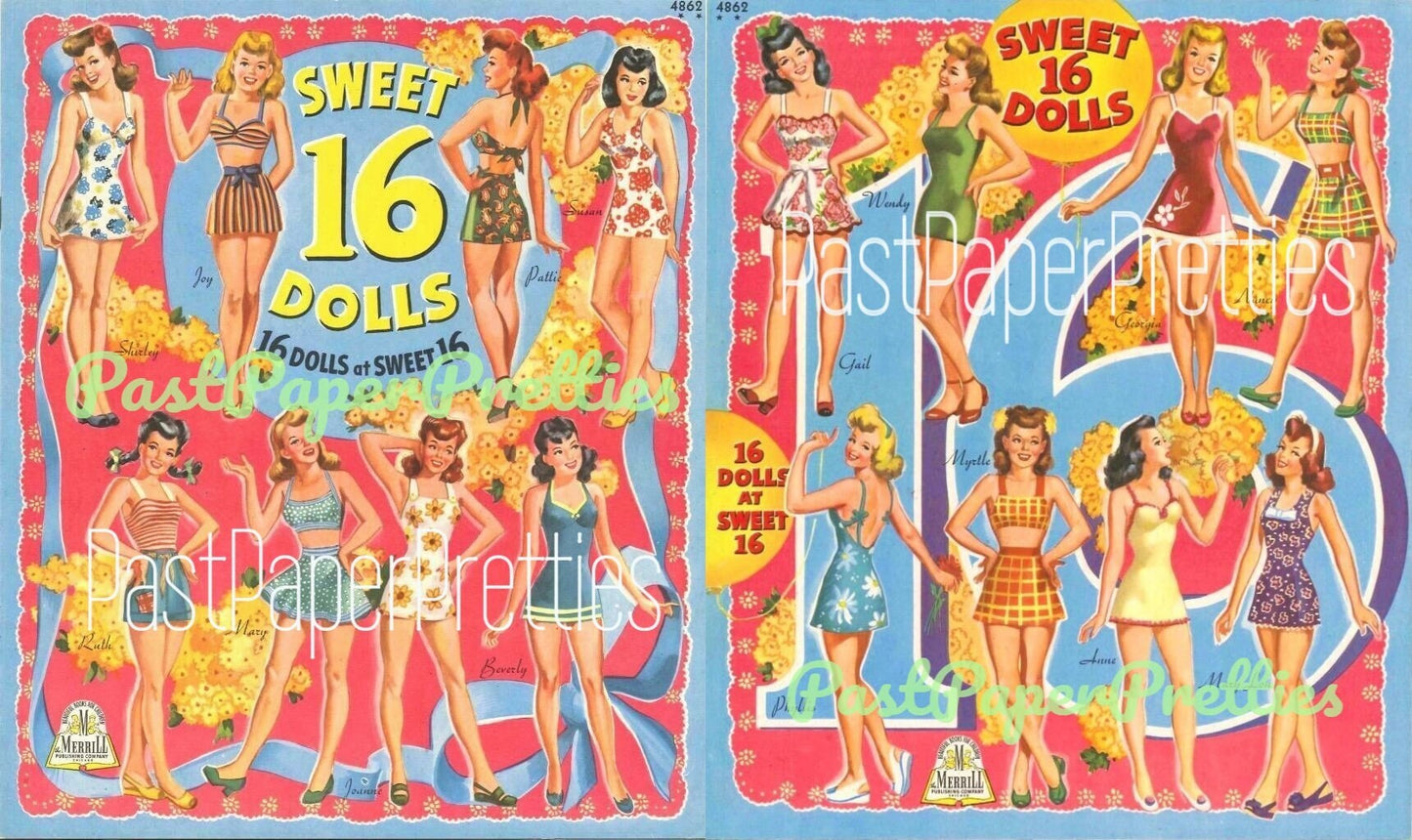 Vintage Paper Dolls Sweet 16 Dolls c. 1944 Printable PDF Instant Digital Download 16 Pretty Teen Girl Dolls at Age Sweet 16 Clip Art