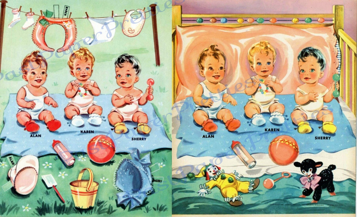 Vintage Paper Dolls Baby Parade c. 1955 Printable PDF Instant Digital Download Kitschy Cute Babies & Outfits  Clip Art