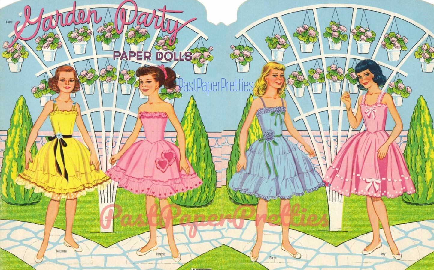 Vintage Paper Dolls Garden Party The Petticoat Girls c. 1957 Printable PDF Instant Digital Download 4 Pretty Girl Friends Clip Art