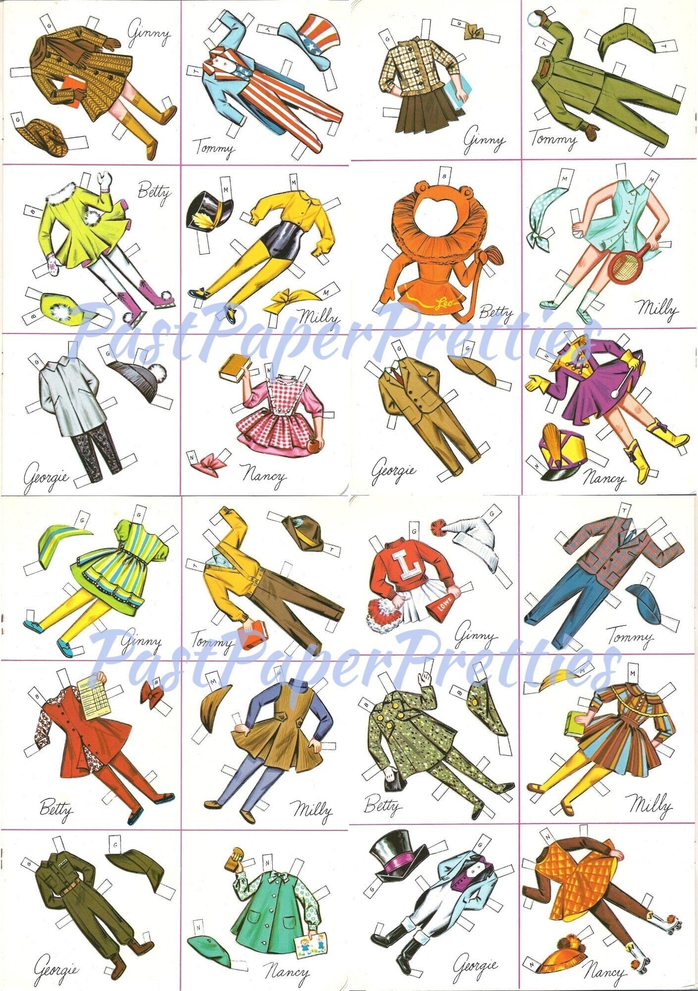 Vintage Paper Dolls School Children c. 1963 Printable PDF Instant Digital Download 3 Cute Pretty Little Girls School Friends Dolls Clip Art