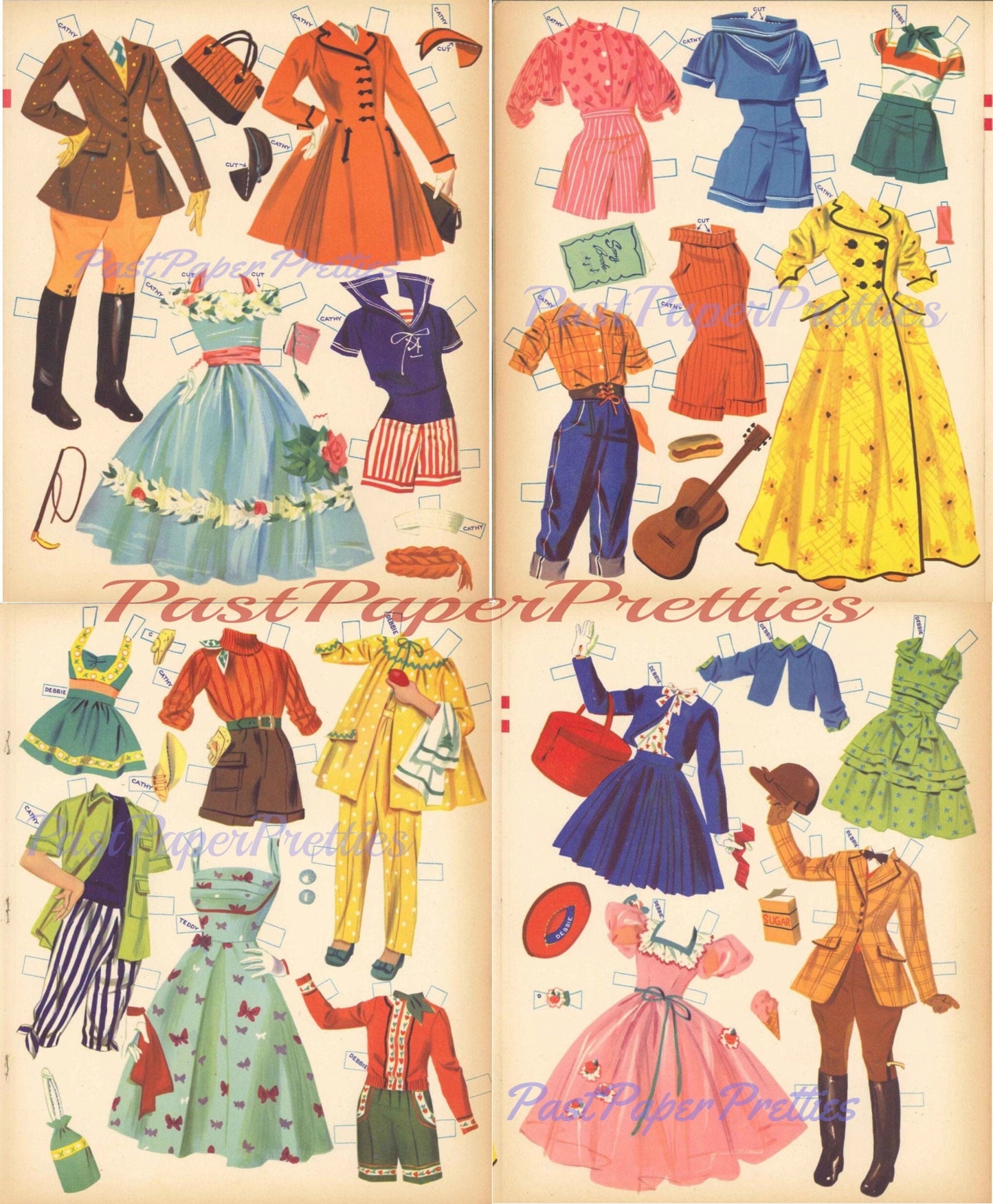 Vintage Paper Dolls Cathy Goes To Camp c. 1954 Printable PDF Instant Digital Download Little Girl Campers & Counselor Summer Camping Clipart