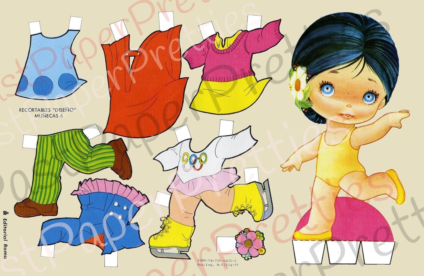 Vintage Spanish Paper Dolls Cute Big Eyed Girls Collage Sheets 10 Sets c. 1980s Printable PDF Instant Digital Download Kitsch Girls Clip Art