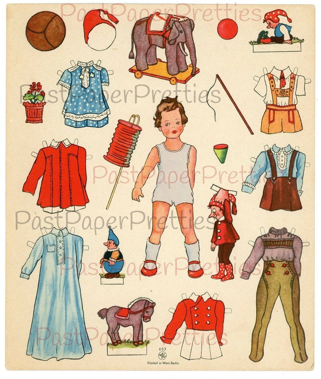 Vintage German Paper Dolls Adorable Little Girls and Boy c. 1949 Printable Collage Sheets PDF Instant Digital Download West Berlin Germany