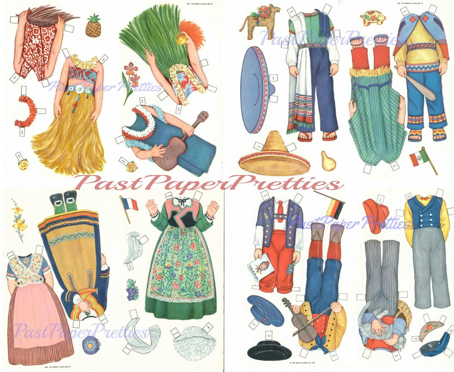 Vintage Paper Dolls Foreign Dolls c. 1957 Printable PDF Instant Digital Download 8 Kitsch Cute International Boys & Girls Clip Art