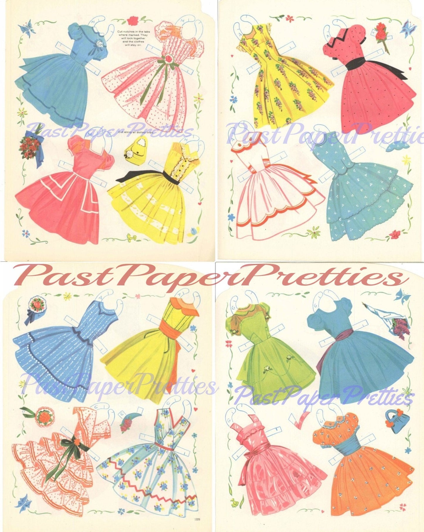 Vintage Paper Dolls Garden Party The Petticoat Girls c. 1957 Printable PDF Instant Digital Download 4 Pretty Girl Friends Clip Art