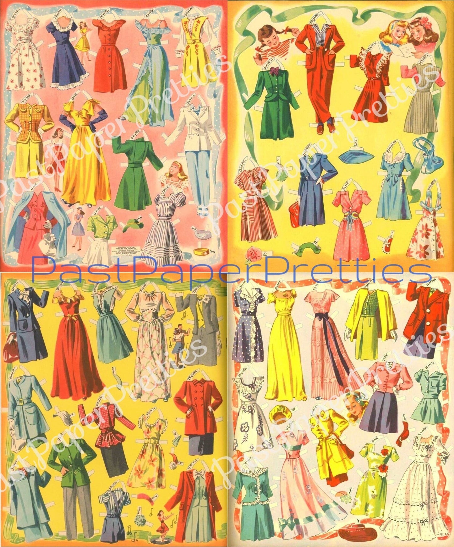 Vintage Paper Dolls Sweet 16 Dolls c. 1944 Printable PDF Instant Digital Download 16 Pretty Teen Girl Dolls at Age Sweet 16 Clip Art