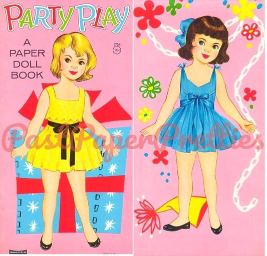 Vintage Paper Dolls Party Play c. 1966 Printable PDF Instant Digital Download 2 Pretty Kitsch Cute Little Birthday Girls Clip Art