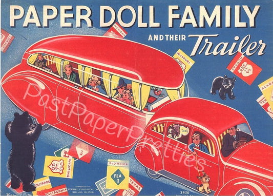 Vintage Paper Doll Family and Their Trailer c. 1938 Printable PDF Instant Digital Download Road Trip Playset Clip Art