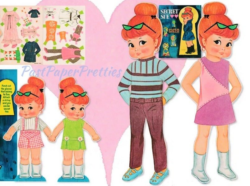 Vintage Paper Dolls Secret Sue Toy Doll 1967 Printable PDF Instant Digital Download Cute Secret Agent Spy Childhood Toy Dolly Clip Art