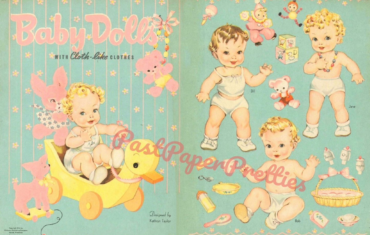 Vintage Paper Dolls Baby Dolls with Cloth-Like Clothes c. 1944 Printable PDF Instant Digital Download 4 Kitschy Cute Kawaii Babies Clip Art