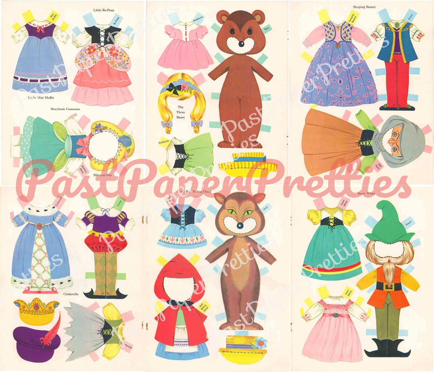 Vintage Paper Dolls Storybook Costume Dolls c. 1965 PDF Printable Instant Digital Download Cute Little Girls Fairy Tale Stories Clip Art