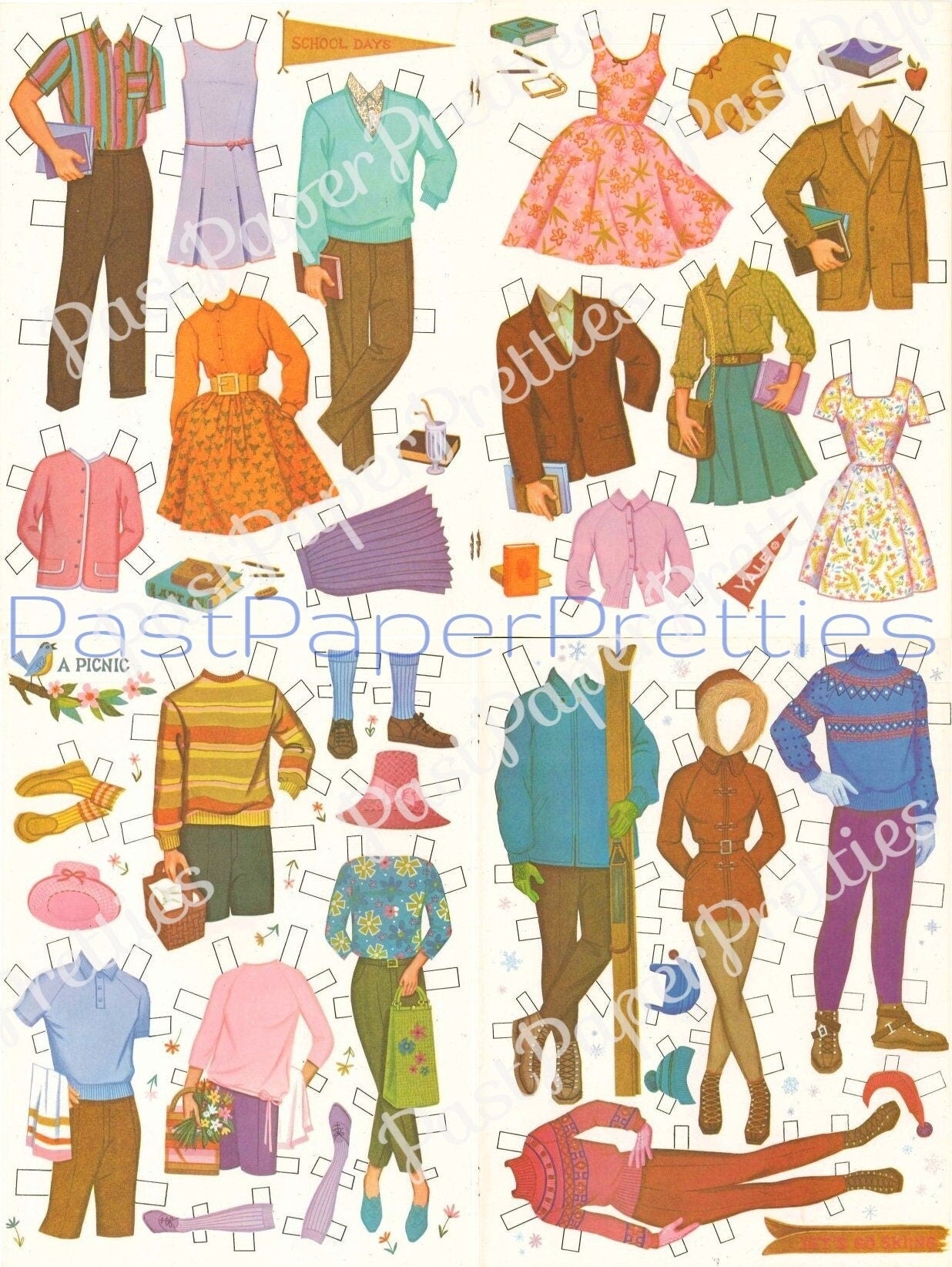 Vintage Paper Dolls Candy High School c. 1964 Printable PDF Instant Digital Download 4 Teen Teenage School Friend Dolls & Clothes Clip Art