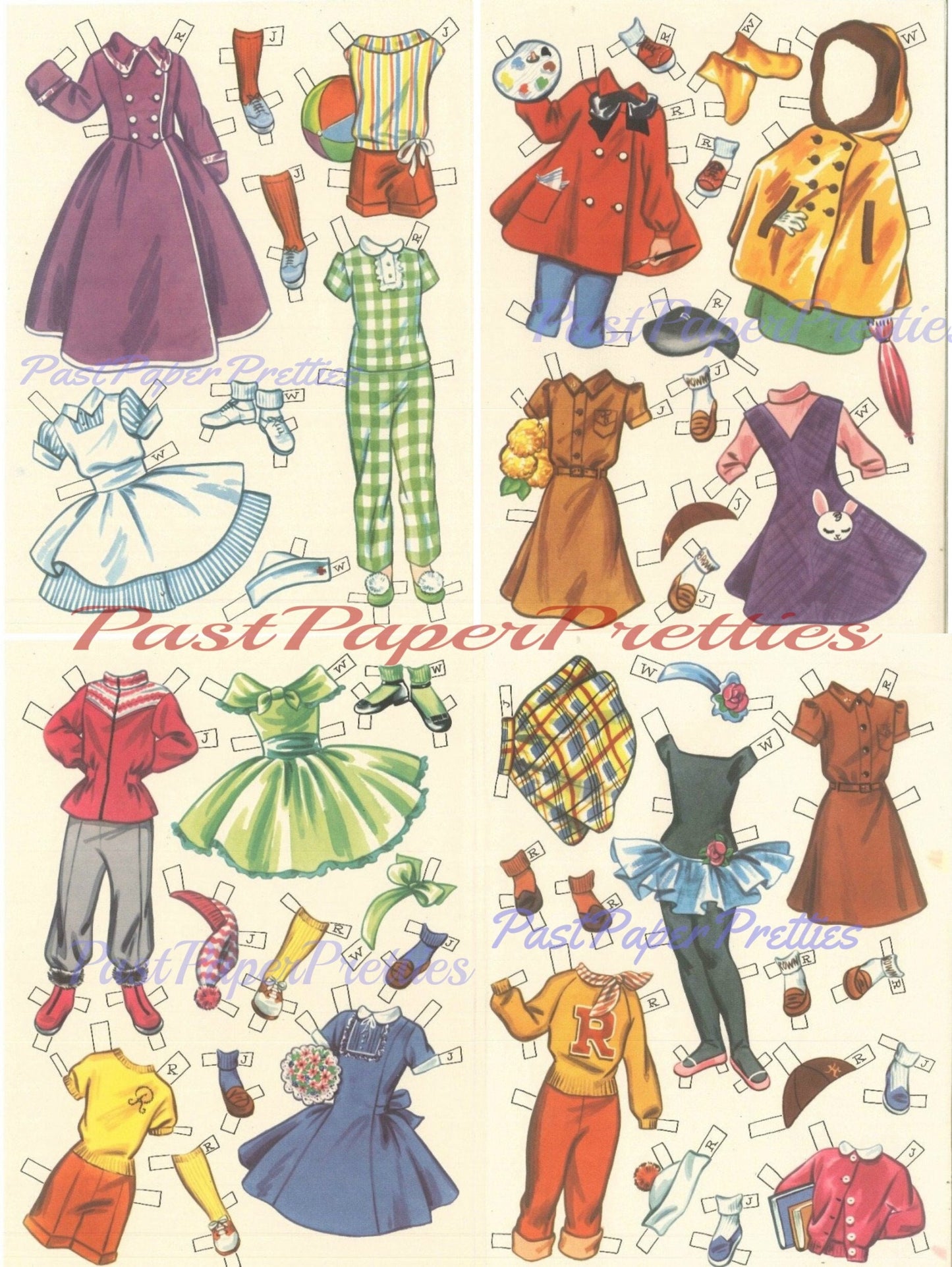 Vintage Paper Dolls School Days c. 1959 Printable PDF Instant Digital Download 3 Cute Pretty Little Girls School Friends Dolls Clip Art