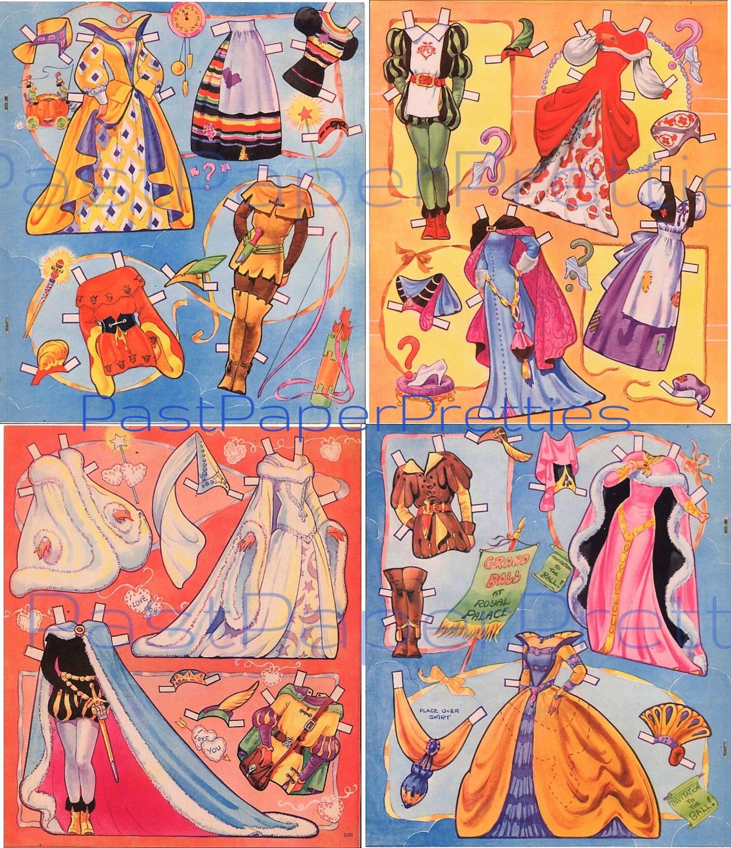 Vintage Paper Dolls Cinderella and Prince Charming c. 1950 Printable PDF Instant Digital Download Kitsch Fairy Tale Ephemera Clip Art