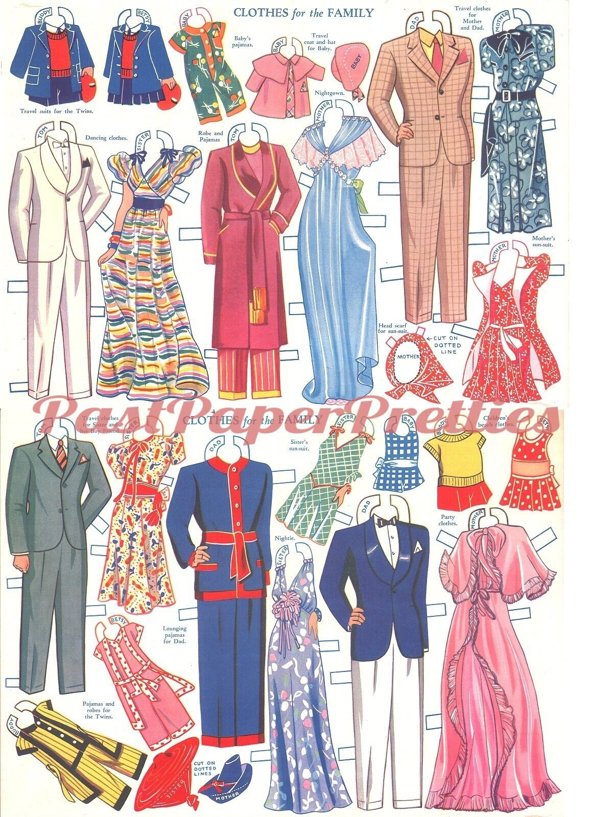 Vintage Paper Doll Family and Their Trailer c. 1938 Printable PDF Instant Digital Download Road Trip Playset Clip Art