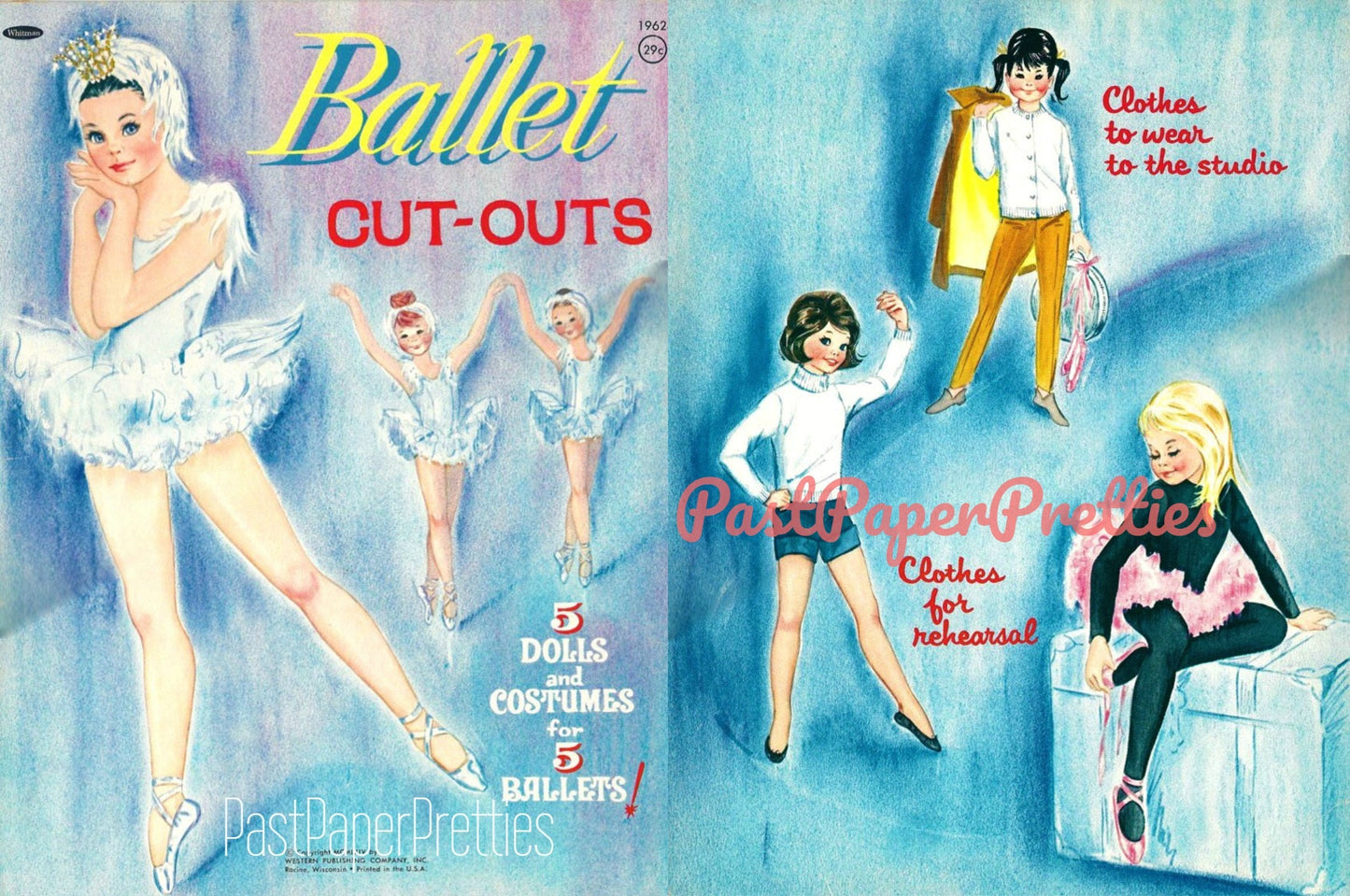 Vintage Paper Dolls Ballet Cut-Outs c. 1964 PDF Printable Instant Digital Download 5 Cute Kitsch Ballet Dancer Girls Clip Art