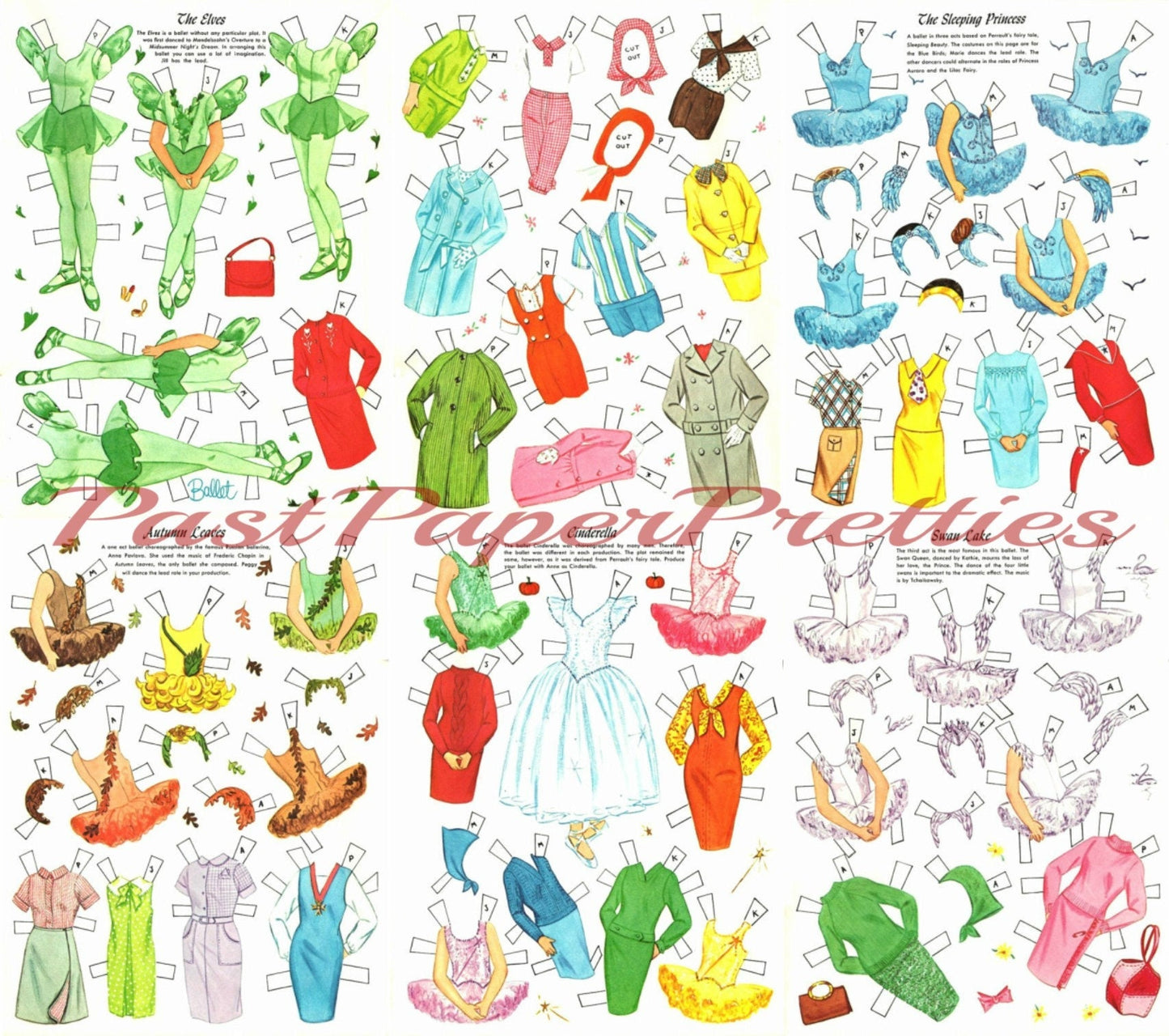 Vintage Paper Dolls Ballet Cut-Outs c. 1964 PDF Printable Instant Digital Download 5 Cute Kitsch Ballet Dancer Girls Clip Art