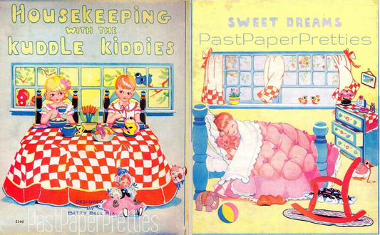 Vintage Paper Dolls Housekeeping With The Kuddle Kiddies c. 1936 PDF Printable Instant Digital Download Cute Kitsch Doll House Furniture