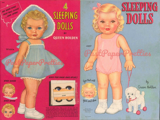 Vintage Paper Dolls Cute Toddler Sleeping Dolls c. 1945 Printable PDF Instant Digital Download Kitschy Cute Kawaii Baby Dolls Clip Art JPEG