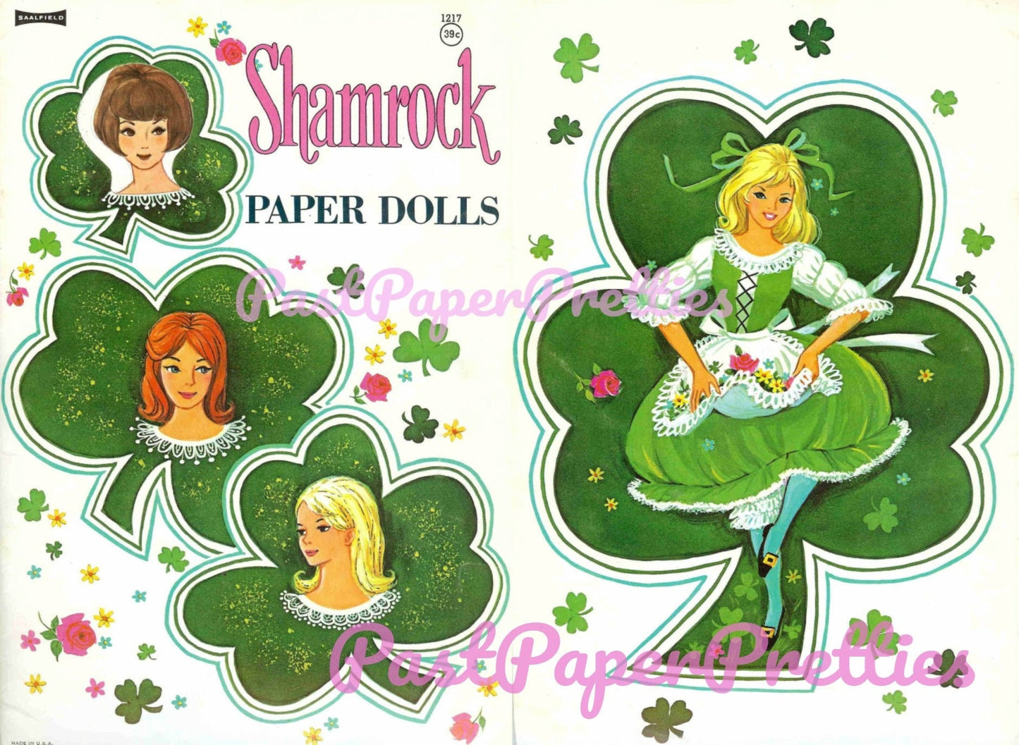 Vintage Paper Dolls Shamrock Girls c. 1960s Printable PDF Instant Digital Download St. Patricks Day Cute Kitsch Irish Girls Clipart