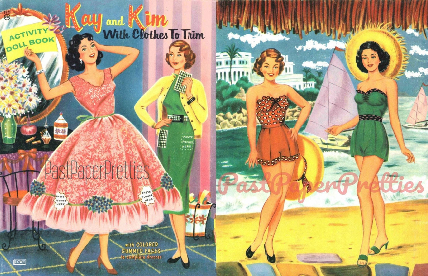 Vintage Paper Dolls Kay and Kim with Clothes To Trim c. 1956 Printable Instant Digital Download 2 Pretty Dolls Clothing & Trimmings JPEG PDF