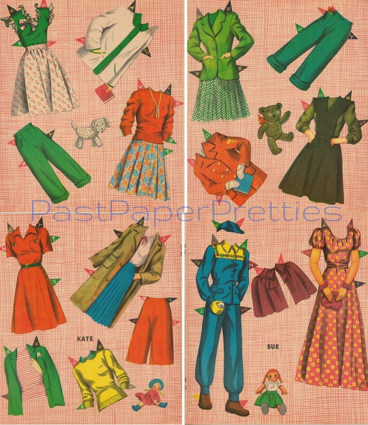 Vintage Paper Dolls Campus Queens c. 1940s Printable PDF Instant Digital Download 4 Pretty College Girls University Student Dolls Clip Art