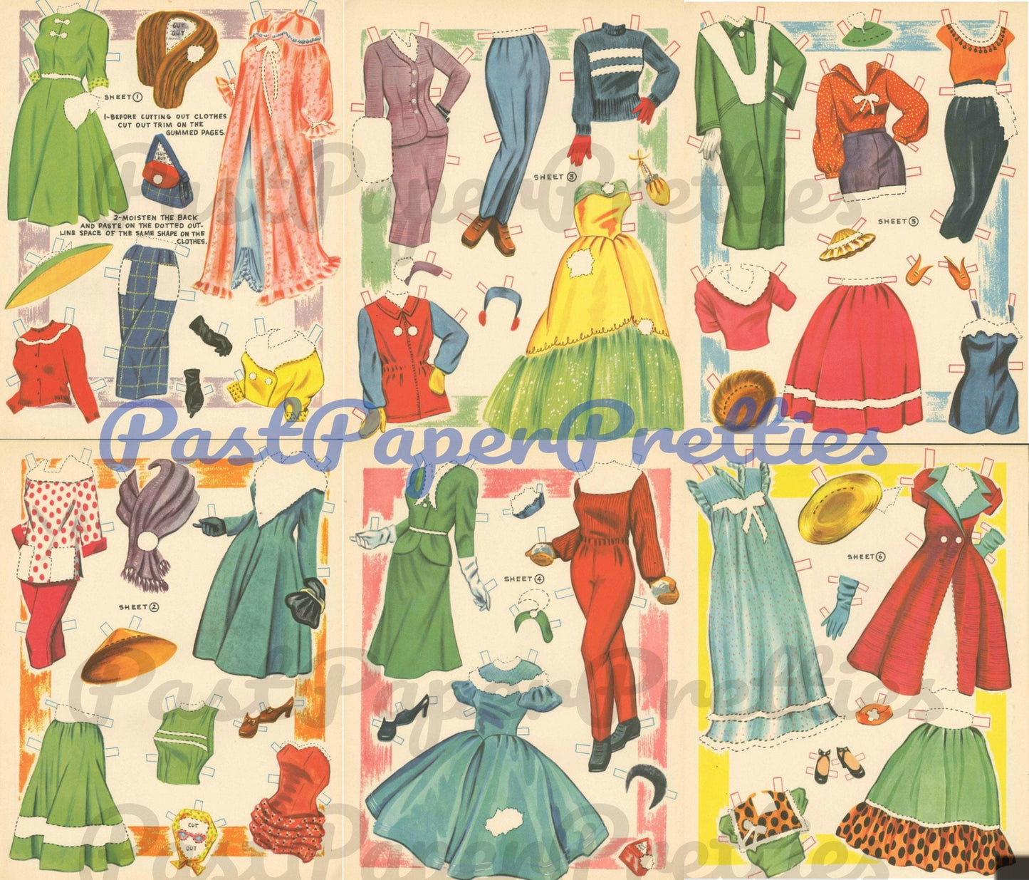 Vintage Paper Dolls Kay and Kim with Clothes To Trim c. 1956 Printable Instant Digital Download 2 Pretty Dolls Clothing & Trimmings JPEG PDF