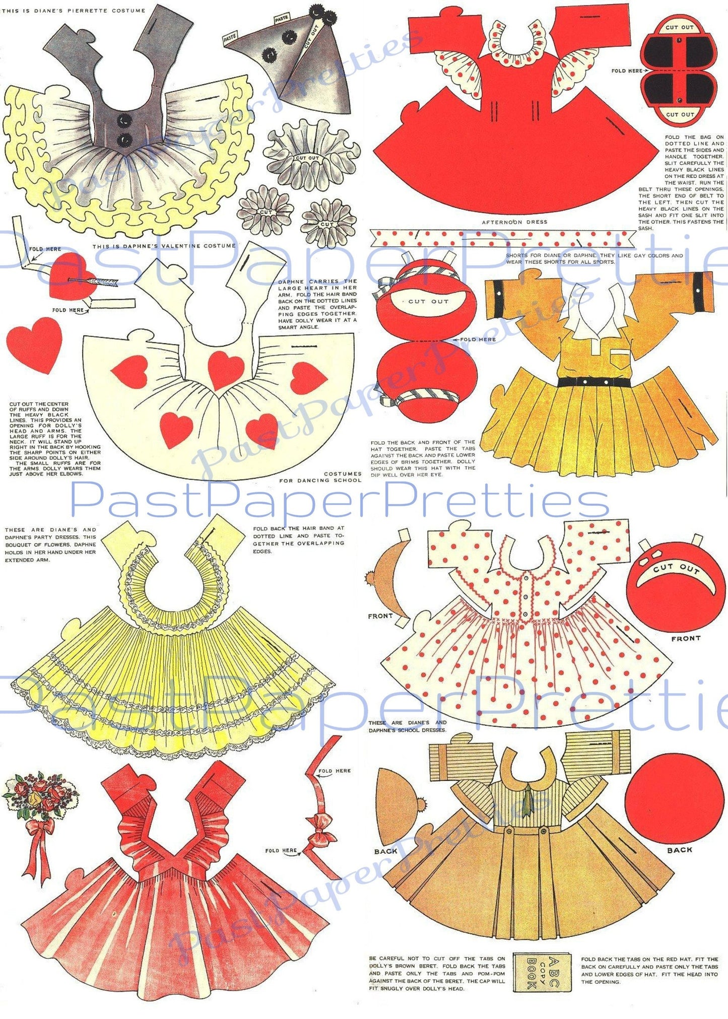 Vintage Antique Paper Dolls Wood Dolls with Round About Dresses 1930 Printable PDF Instant Digital Download Cute Little Girls Clipart