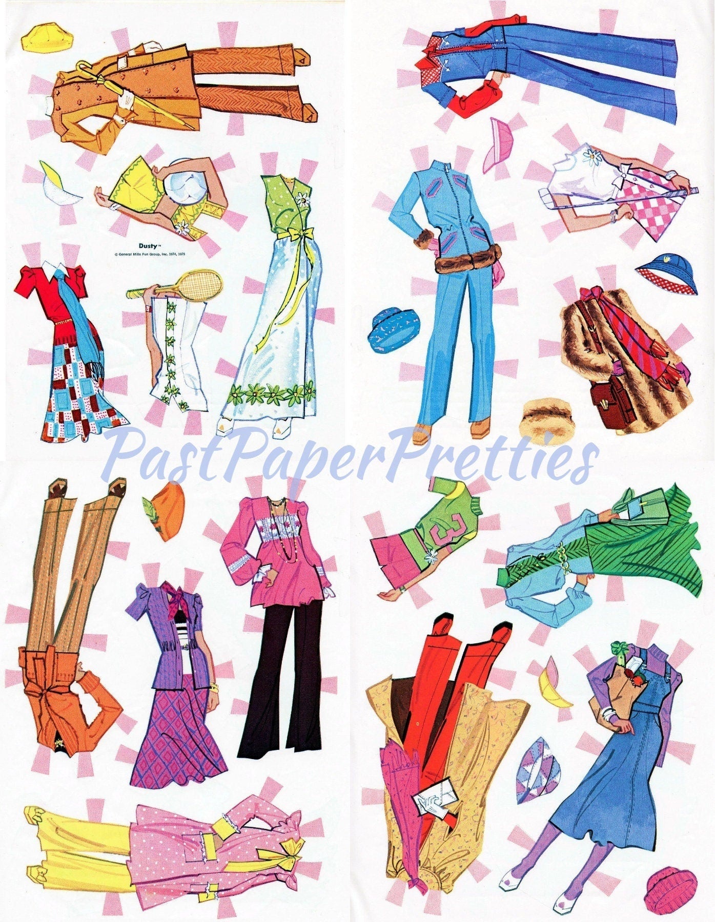 Vintage Paper Dolls Dusty Fashion Doll Retro 1975 Printable PDF Instant Digital Download Cute Childhood Toy Doll Clip Art