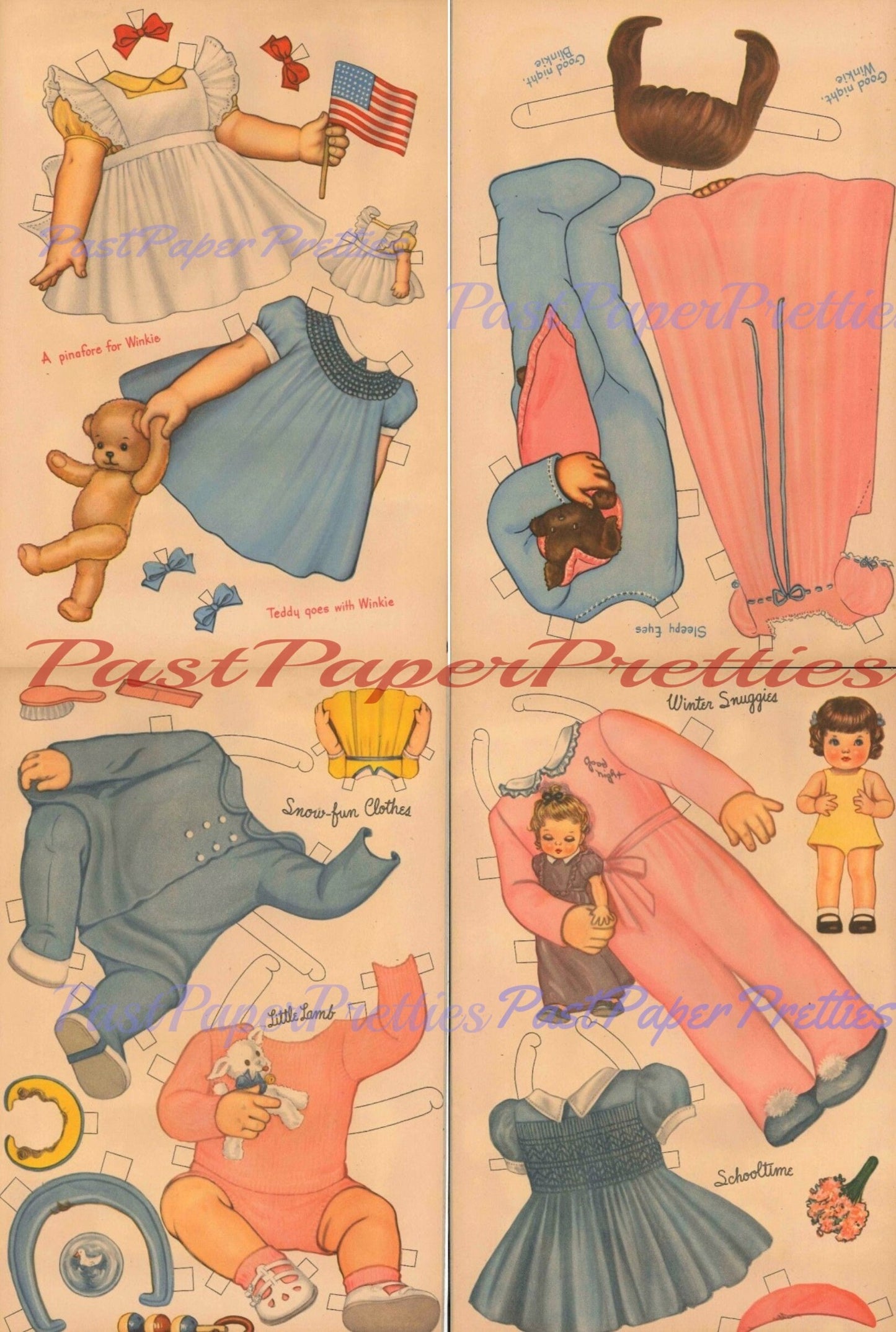 Vintage Paper Dolls Cute Toddler Sleeping Dolls c. 1945 Printable PDF Instant Digital Download Kitschy Cute Kawaii Baby Dolls Clip Art JPEG