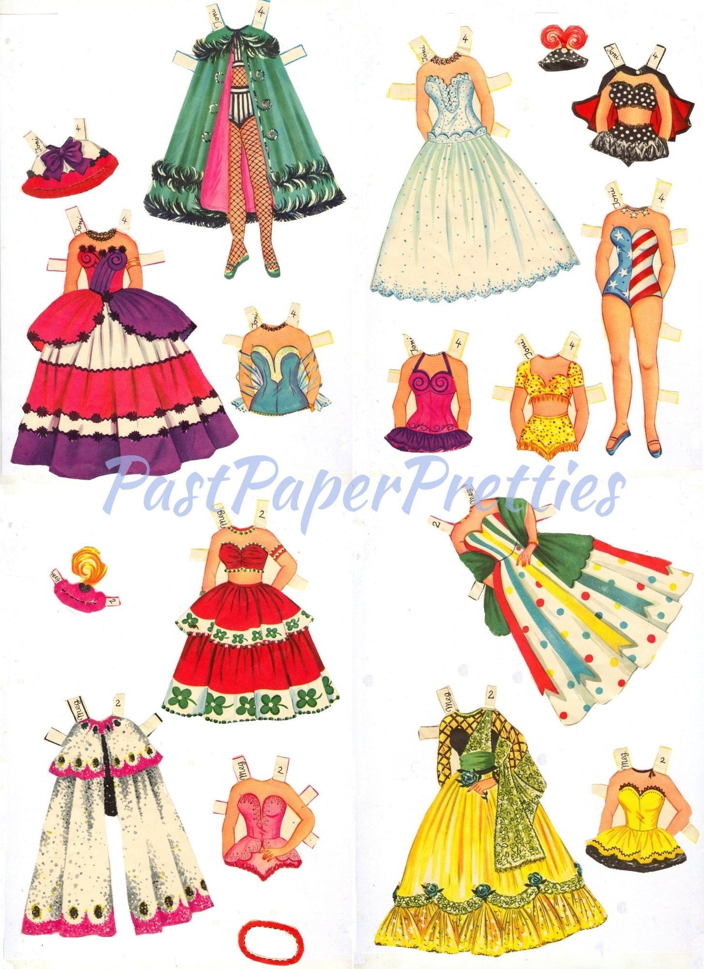 Vintage Paper Dolls Circus Queens c. 1957 Printable PDF Instant Digital Download 4 Pretty Circus Lady Performers Costumes Big Top Clip Art