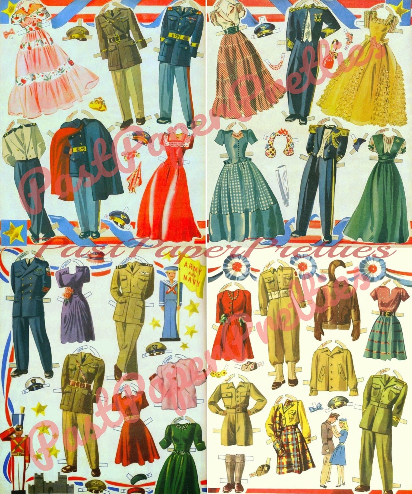 Vintage Paper Dolls Soldiers and Sailors House Party Military Soiree circa 1943 WWII Printable Instant Digital Download Wartime Clip Art