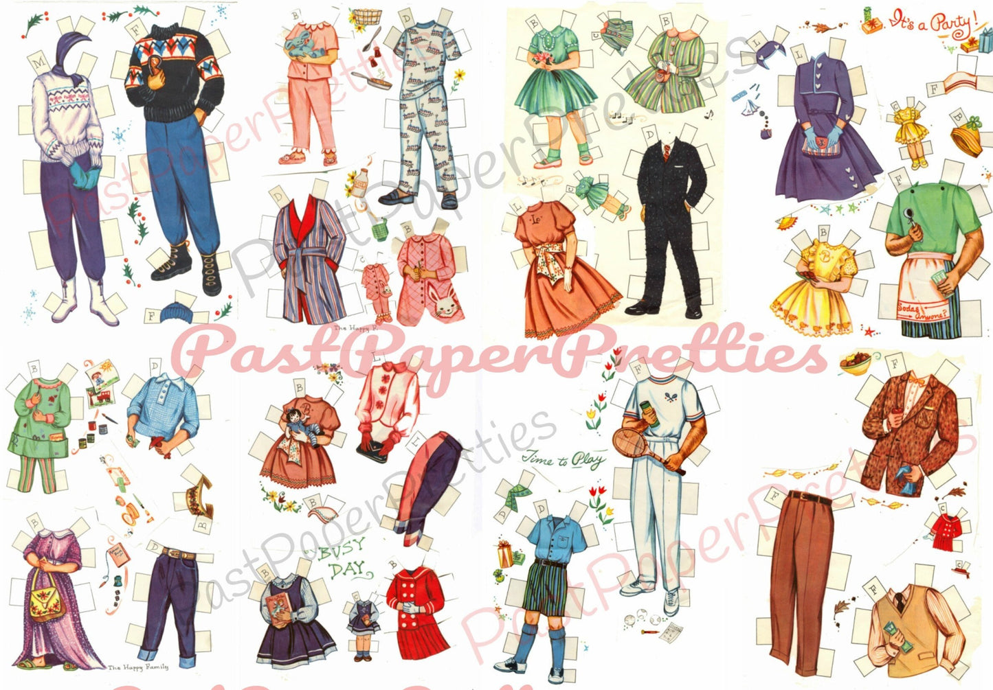 Vintage Paper Dolls The Happy Family c. 1960 Printable PDF Instant Digital Download Family Doll House Playset Clip Art