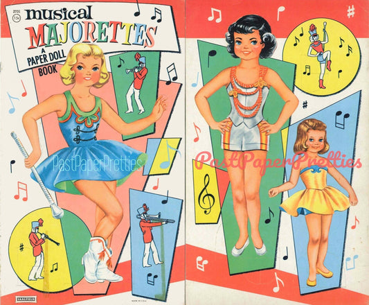 Vintage Paper Dolls Musical Majorettes c. 1957 Printable PDF Instant Digital Download Three Cute Marching Band Dolls & Clothes Clip Art