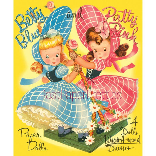 Vintage Paper Dolls Betty Blue and Patty Pink c. 1949 PDF Instant Digital Download Kitschy Cute Kawaii Girls Printable Clip Art