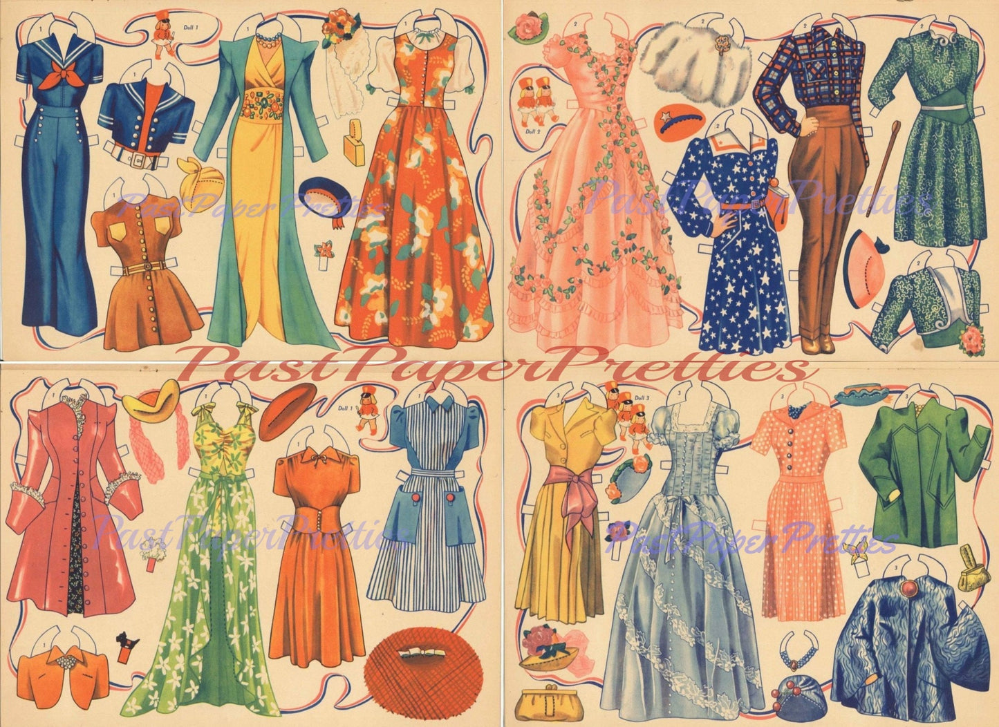 Vintage Paper Dolls Miss America and Her Attendants 1941 PDF Printable Instant Digital Download 3 Pretty Beauty Pageant Dolls Clip Art