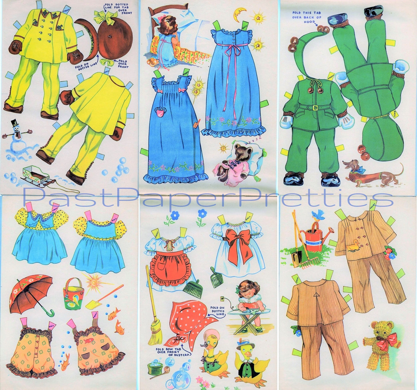 Vintage Paper Dolls Sally The Standing Doll c. 1940s Back & Front Outfits Printable PDF Instant Digital Download Cute Kitsch Little Girl