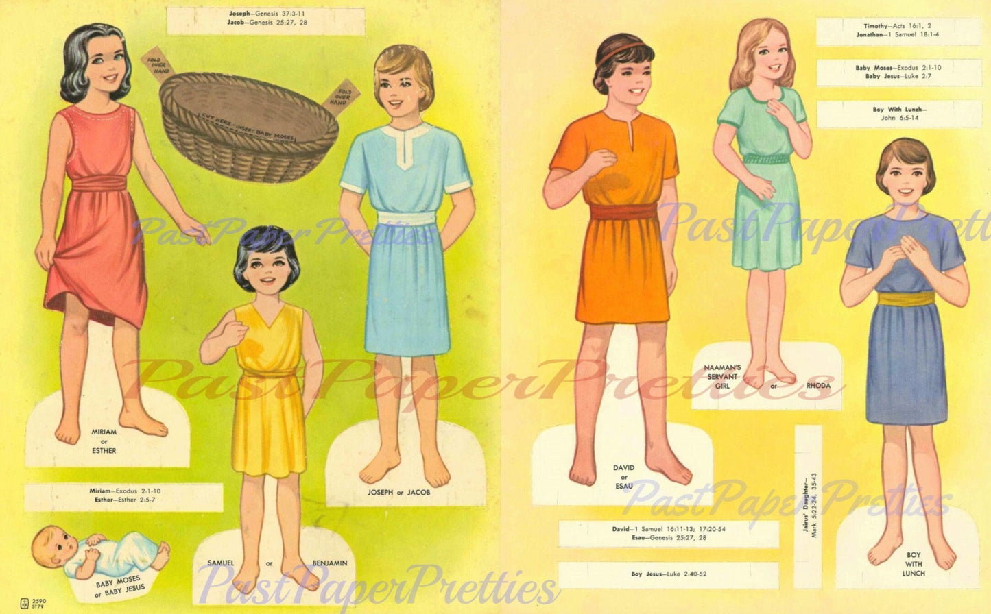 Vintage Paper Dolls Bible Children c. 1960s Printable PDF Instant Digital Download Famous Biblical Children & Outfits Religious Clip Art