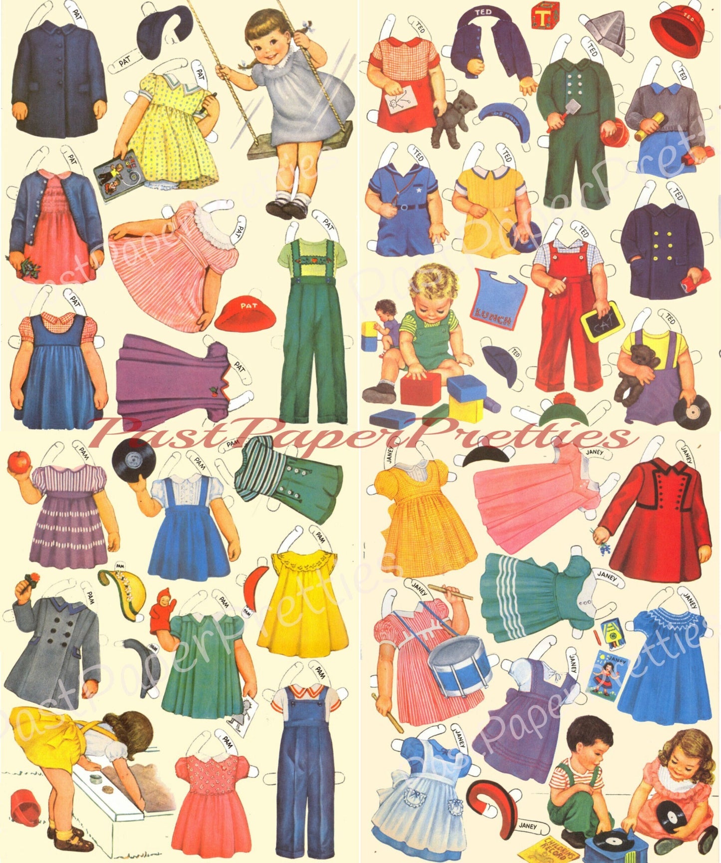 Vintage Paper Dolls Nursery School Dolls c. 1953 Cute Adorable Little School Children PDF Instant Digital Download Printable Kawaii Clipart