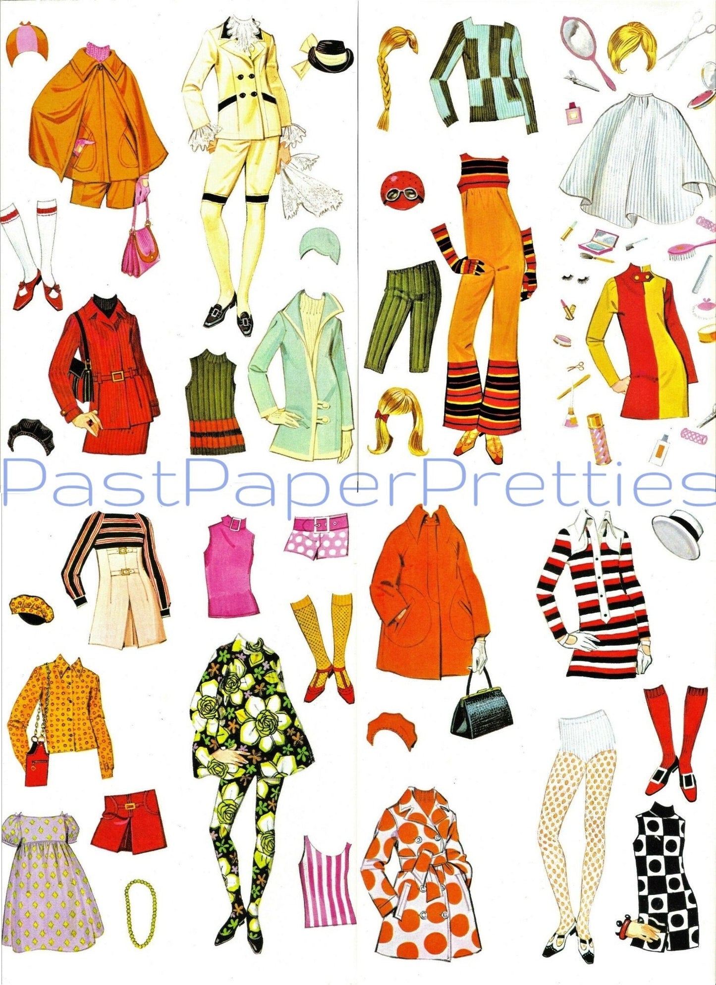 Vintage Paper Dolls Twiggy c. 1967 Printable PDF Instant Digital Download Sixties Fashion Model and Mod Clothing Clip Art