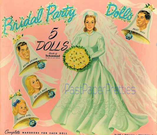 Vintage Paper Dolls Bridal Party c. 1950 Printable PDF Instant Digital Download 5 Doll Wedding Party Bride Groom Clothing Clip Art