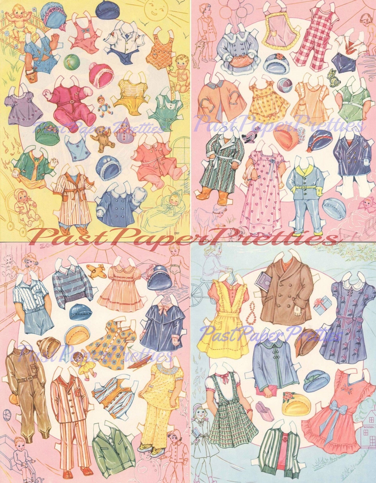 Vintage Paper Dolls Ten of Us 1944 PDF Printable Instant Digital Download 10 Cute Kitsch Girls Boys Siblings Family Dolls Clip Art