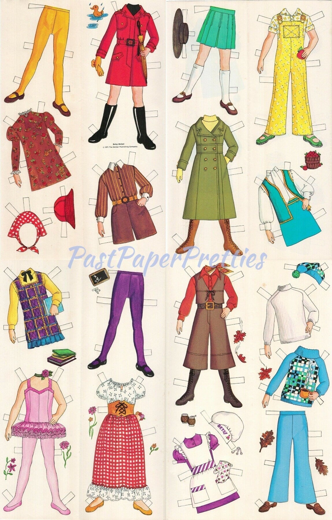 Vintage Betsy McCall Paper Doll 26 Piece Wardrobe 1971 PDF Printable Digital Instant Digital Download Cute Childhood Doll Clip Art