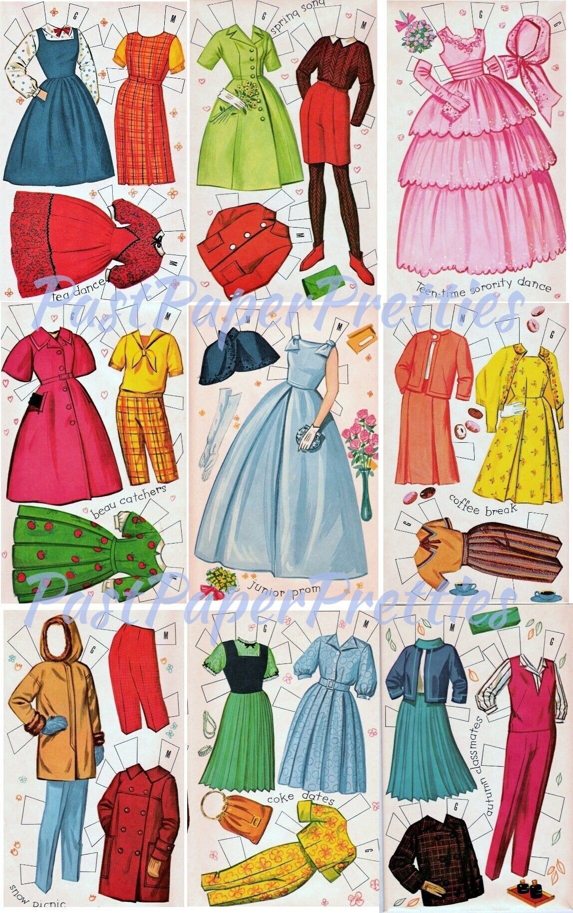 Vintage Paper Dolls Teen Time c. 1960 Printable PDF Instant Digital Download 2 Pretty Teenagers Girl Friends Cute Clothes Clip Art