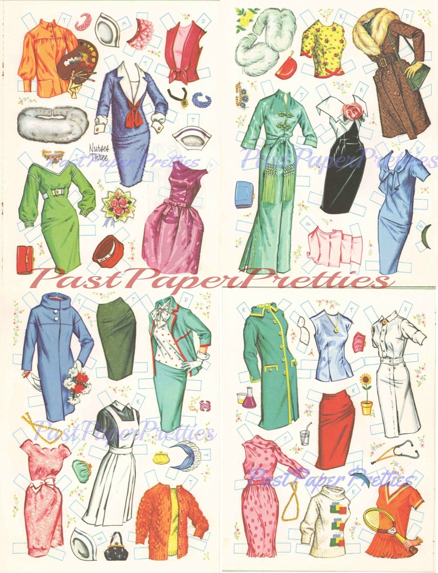 Vintage Paper Dolls Nurses Three Cut-Outs c. 1963 Printable Instant Digital Download 3 Pretty Hospital Nurses Clip Art
