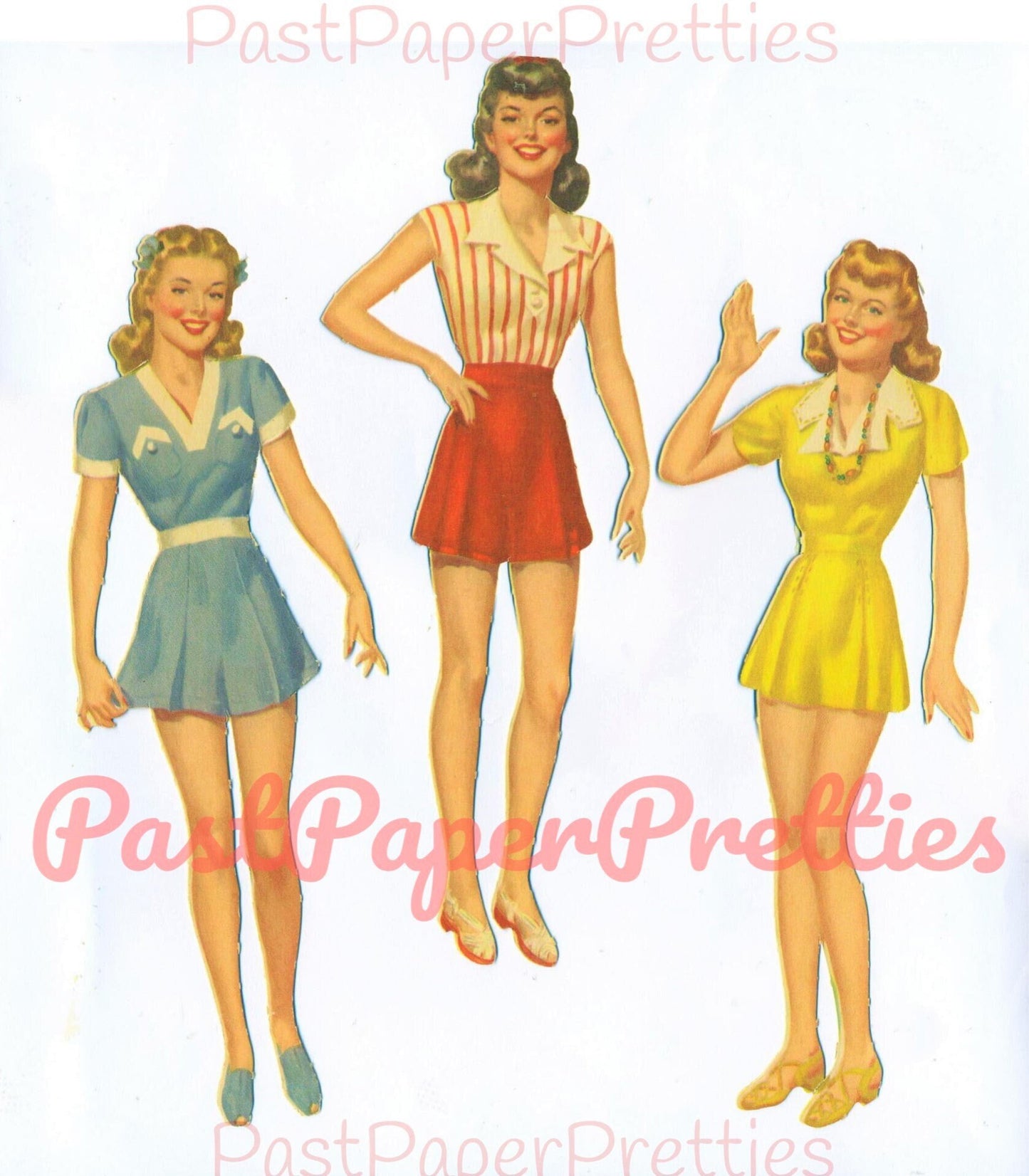 Vintage Paper Dolls Boarding School Dolls and Clothes c. 1942 Printable PDF Instant Digital Download 6 Pretty School Girl Friends Clip Art