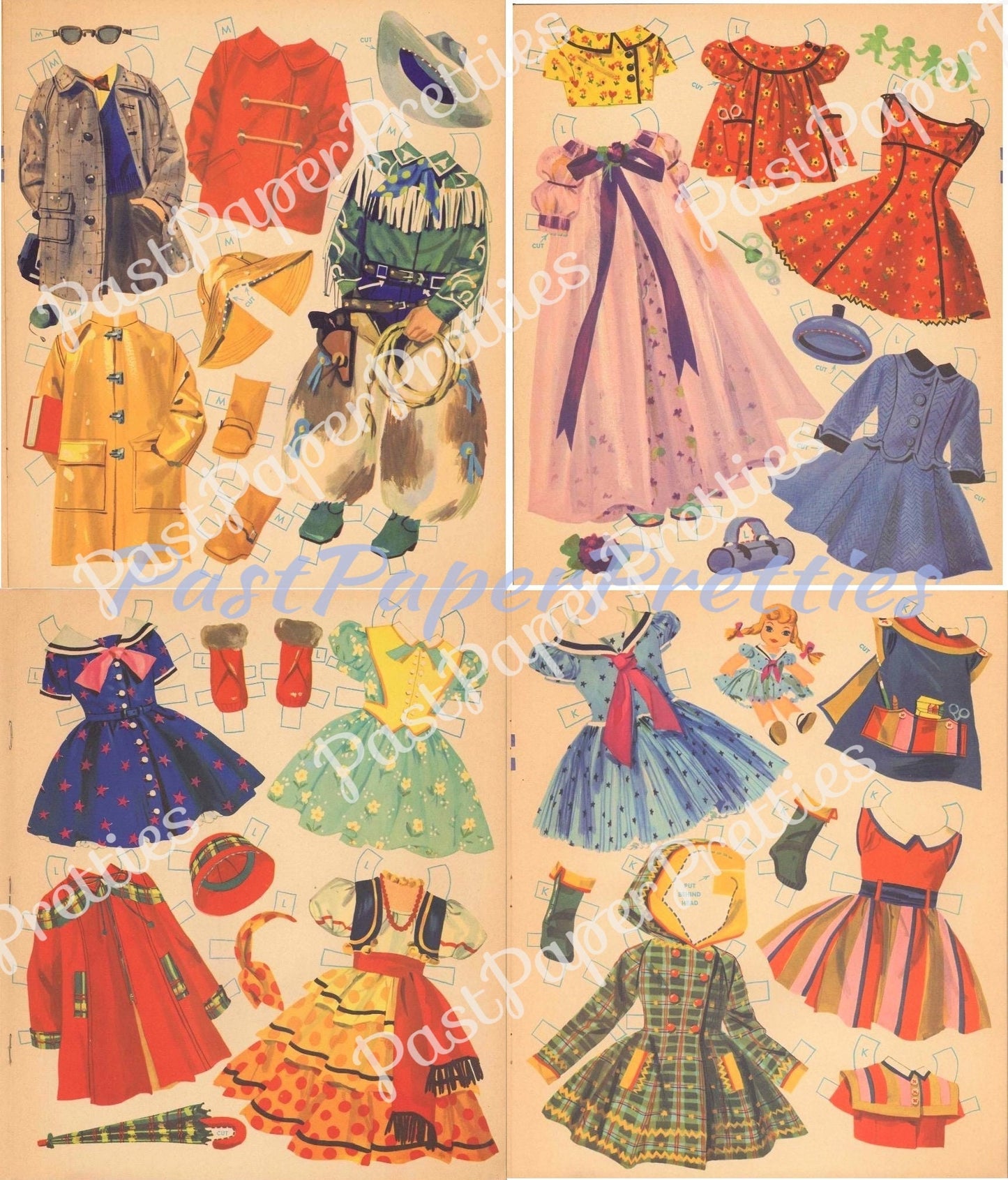 Vintage Paper Dolls Kitty Goes to Kindergarten c. 1956 Printable PDF Instant Digital Download Little School Girls & Boy Clipart