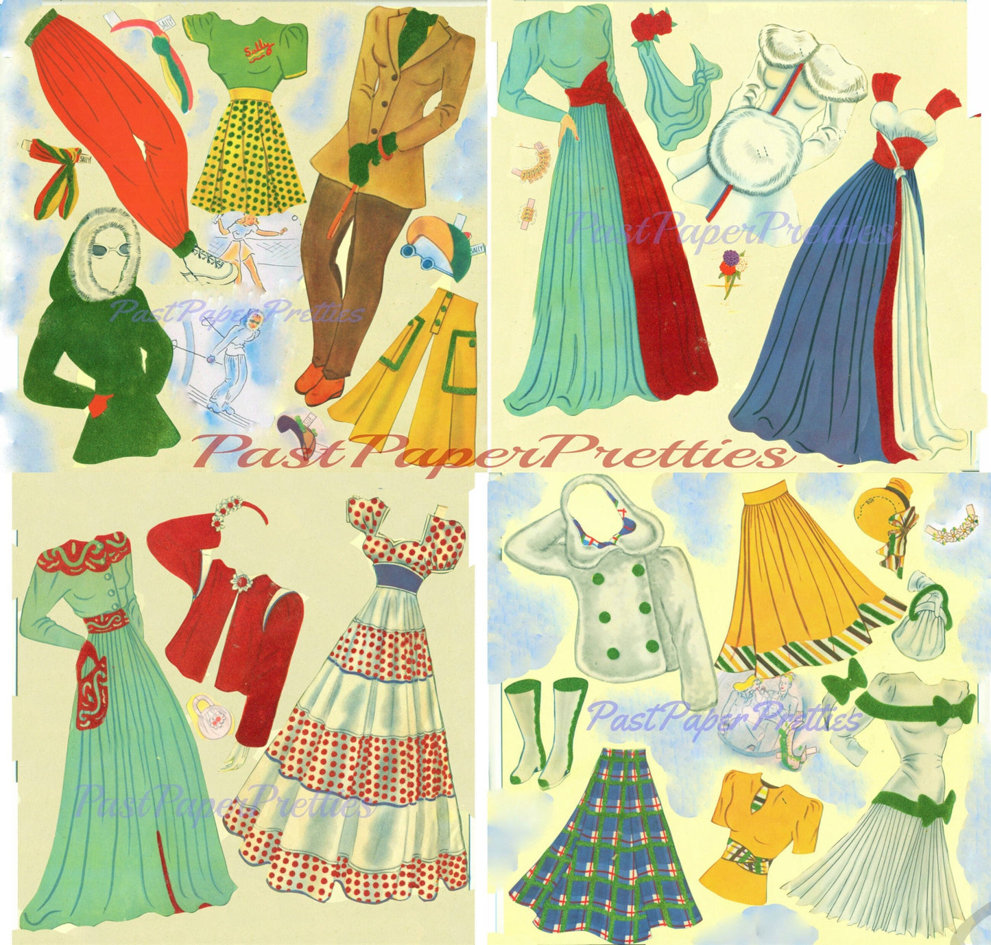 Vintage Paper Dolls Three Sisters c. 1942 PDF Printable Instant Digital Download Pretty Glamour Girls Siblings Clip Art